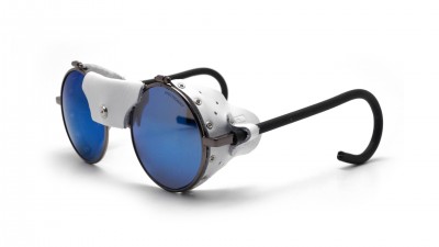 Julbo Vermont Classic Gun Silver J010 11 21 white leather shell Blue Lenses 51-23 Medium Flash